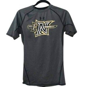 Under Armour Gray Short Sleeve Athletic Shirt W/ Black & Gold Logo